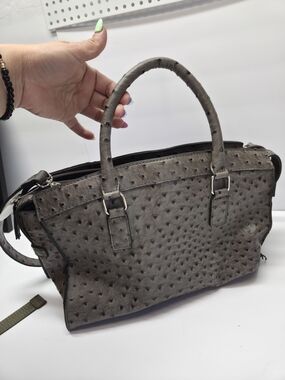 Structured Ostrich-Texture Top-Handle Satchel in Gray